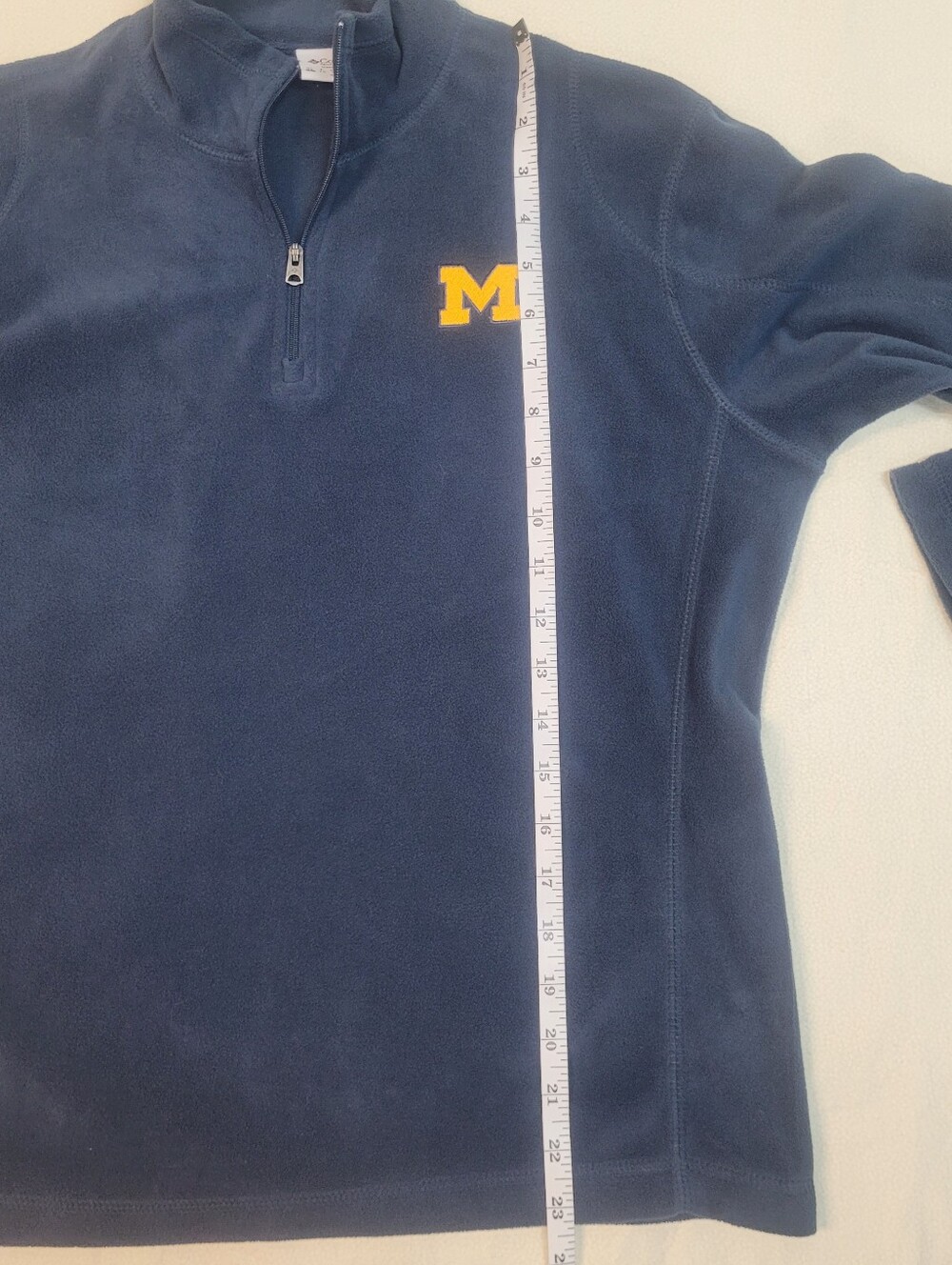 Columbia Navy Quarter-Zip Pullover Fleece Sweater w/ Embroidered  'M' Michigan - Picture 8 of 9